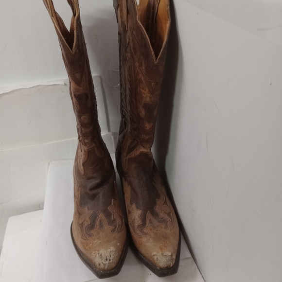 Herencia Cowgirl Boots Leather Size 7.5Tan & Brown Leather will NEED boot TIPS - Picture 5 of 12